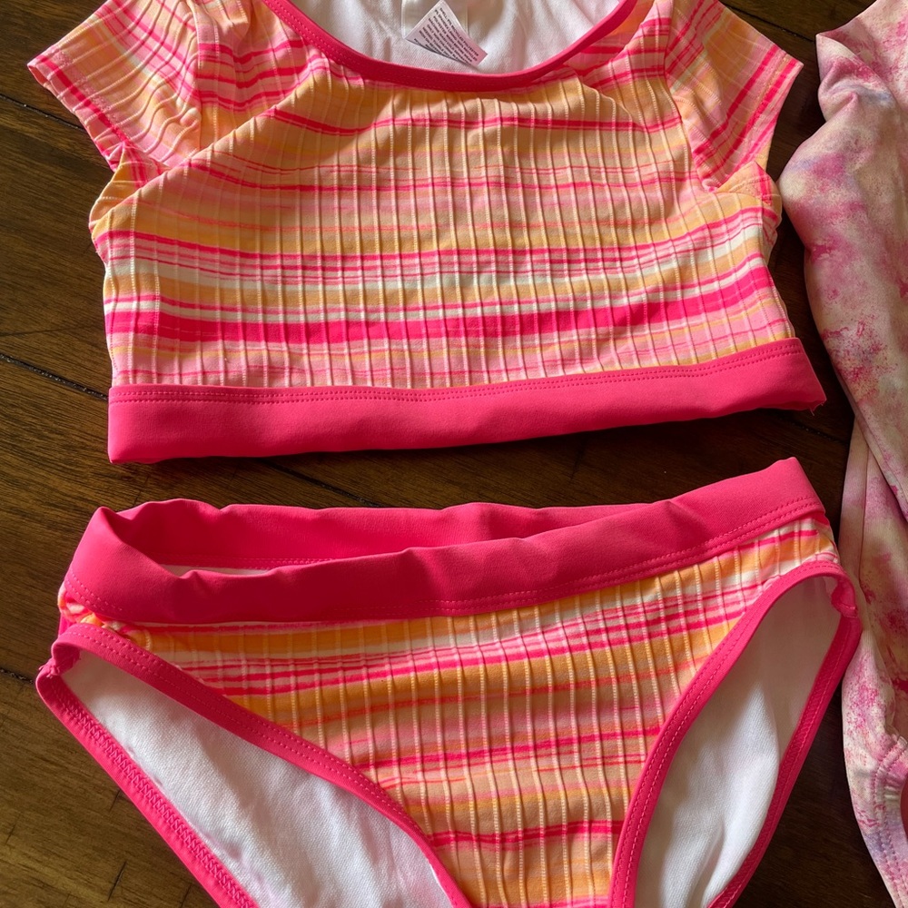 Bundle Target Girls Two-Piece Ribbed Swim Set in Pink and Yellow Stripes